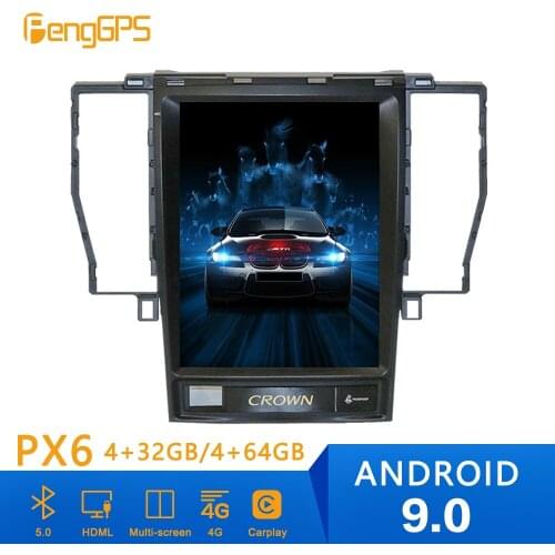 Tesla style Android 9.0 PX6 4GB RAM Car GPS Navigation For TOYOTA CROWN 12th head unit multimedia player radio tape recorder