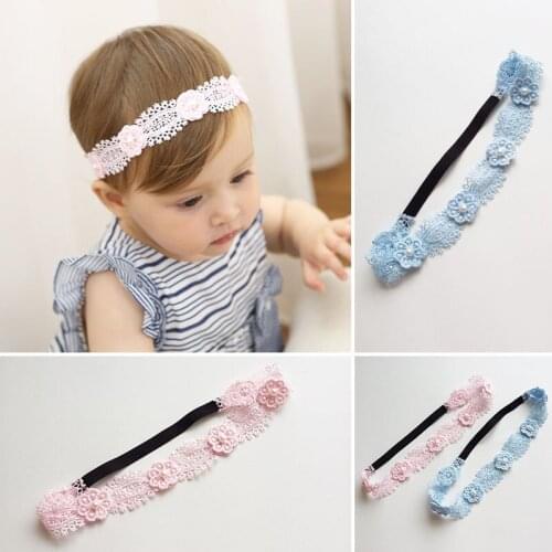 20pcs Pink Blue Fashion Cute Pearl Crochet Flower Girls Adjustable Elastic Hairbands Solid Kawaii Floral Newborn Soft Headbands