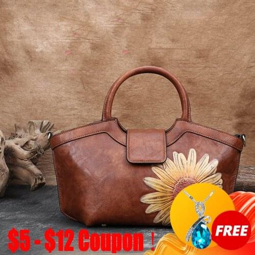 CGA Genuine Leather 2021 New Luxury Handbags Bags For Women Designer Vintage Embossed First Layer Cowhide Female Shoulder Bag