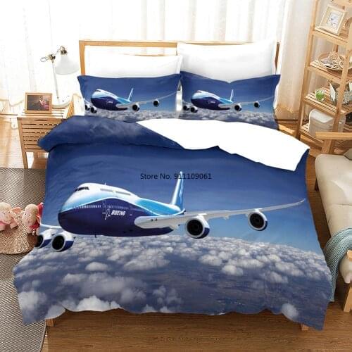 Airplane 3D Prited Kids Bedding Set Sky Space Printed Microfiber Duvet Cover Set Comforter Cover Pillowcases King Size Kids Gift
