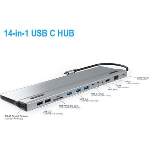 14 Port Type c Docking Station USB C To HDMI Card Reader RJ45 PD Multi USB3.0 Audio MacBook Pro Samsung Galaxy usb c Hub 3.0
