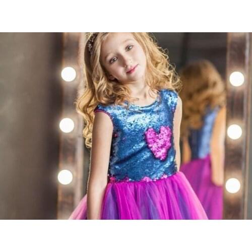 Two Side Girls Sequin Flower Girls Dresses Luxury Sequin Two Side Sequin Girls Photography Girl Birthday Party Dresses Custom