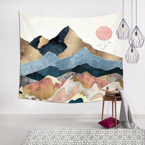 Mountain peaks, sea of clouds, moon and mist Art Wall Hanging Tapestries for Living Room Decor