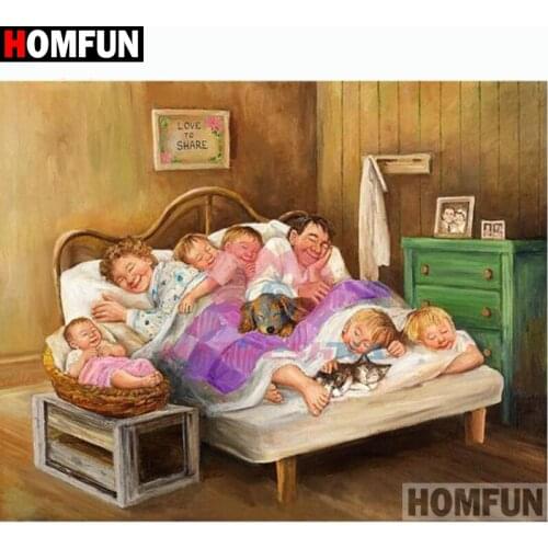 HOMFUN Full Square/Round Drill 5D DIY Diamond Painting "Family sleeping" Embroidery Cross Stitch 3D Home Decor A13115