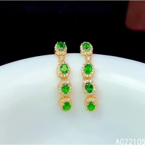 KJJEAXCMY fine jewelry 925 sterling silver inlaid natural diopside women exquisite luxury gem eardrop earrings support detection