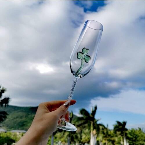 Creative crystal glass wine glass transparent lucky grass champagne glass cocktail glass wedding gift Glass Party Housewares