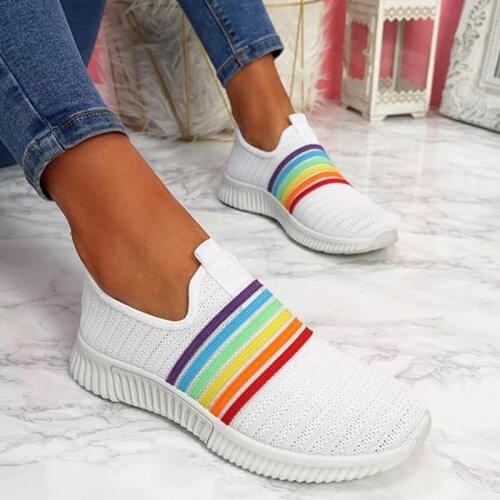 Sneaker For Women Female Loafer Big Size Flats Rainbow Color Woman Light Mesh Vulcanized Womens Comfort Female Running Shoes
