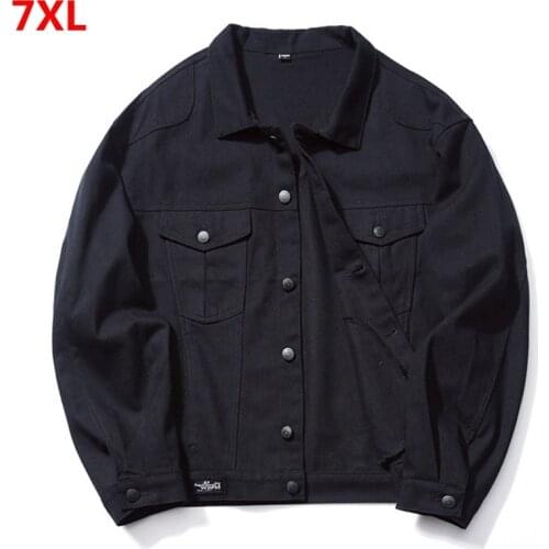 Fashion casual denim short coat men plus size 7XL loose black solid color lapel clip