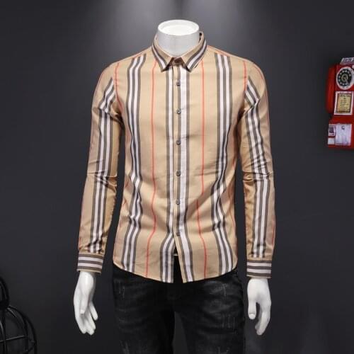 Mens 2020 Summer Shirt Long sleeve Shirt Top Striped Streetwear Stand Collar Casual Multicolor Fashion Hawaiian Shirt