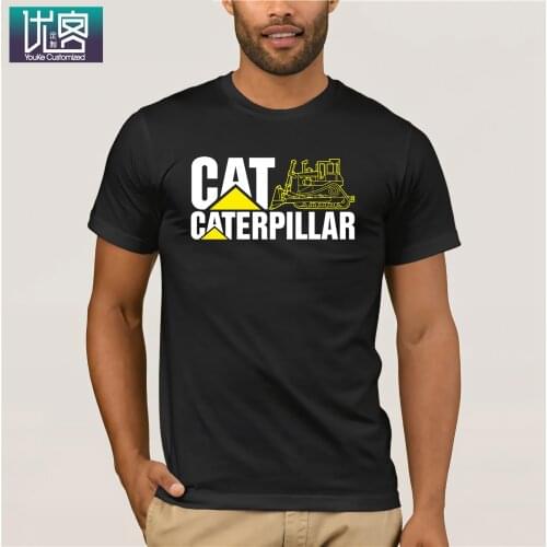 Cat Caterpillar logo Mens Clothing T-Shirts mens Short Sleeve Black Funny T-Shirts Brand Cotton Summer Style T-Shirts