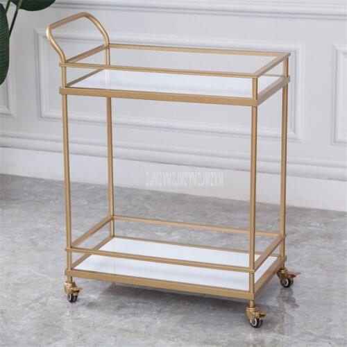 Hotel Dining Cart With Wheel Double Layer Iron Frame Table Wine Water Cart Service Car Snack Dessert Trolley Hotel Furniture