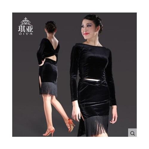 Latin Dance Dress Sexy Silky Velvet Latin Girls Fringe Ballroom Skirt Tango Dress salsa robe de danse latine filles danza latino