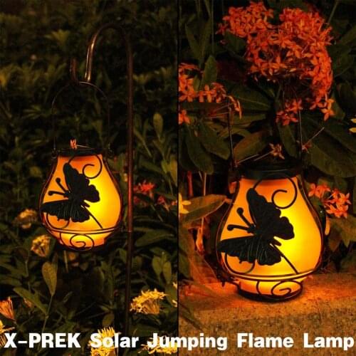 Solar Garden Hanging Lights Dynamic Simulation Fire Outdoor Flame Lights Halloween Decoration Garden Decor Dragonfly Butterfly