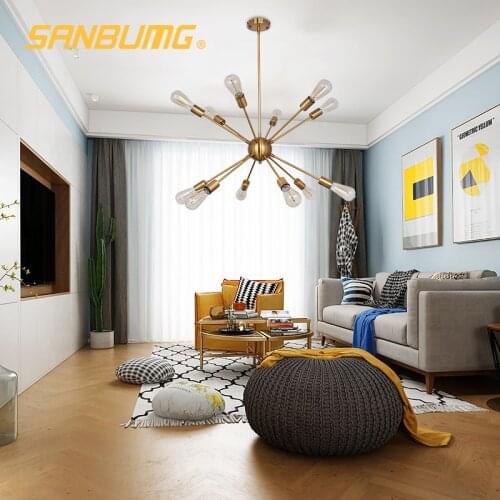 SANBUGM Modern Industrial Iron Satellite Light Lighting Sputnik Chandelier Medieval Retro Loft Luminaire Chandelier Lighting