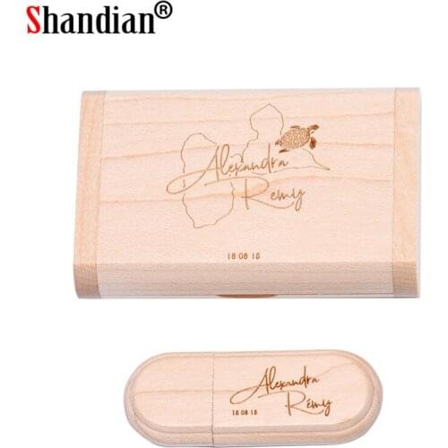 SHANDIAN Maple wooden USB+ box usb flash drive pendrive 4GB 8GB 16GB 32GB 64GB photography wedding gift 1PCS free custom logo
