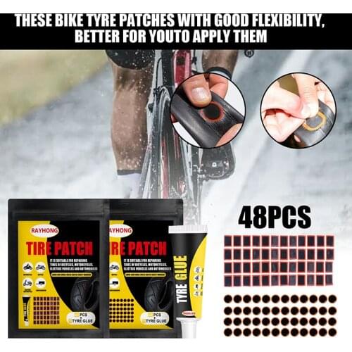 Inner Tire Patch Set of 48 Small Bike Glued Tire Repairing Stickers with Glue Portable Bicycle Repair Accessories B2Cshop