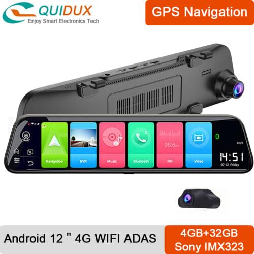 4GB+32GB Android 8.1 Car DVR Center Console Camera DashCam 12" Rearview Mirror ADAS Auto Video Recorder 4G WIFI GPS Registrará