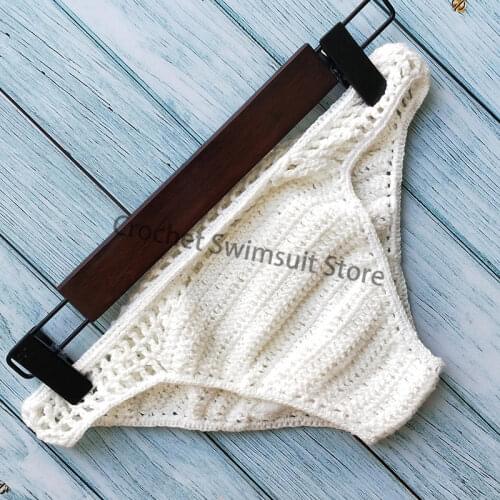 2020Women Sexy Crochet Bikini Bottom Boho Thong Swimwear Handmade Swimsuit Knitting Shorts