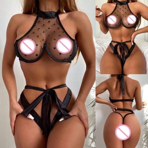 Plus Size Sexy Lingerie Women Black Lace Transparent Bra Thong Porno Lingerie Set New Sexy Fashion Love Lace Sexy Underwear Lady