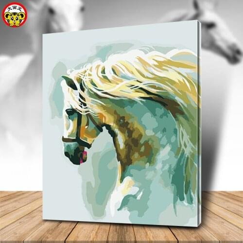Painting by numbers art paint by number Fill the color on the canvas, white horse, decorate the living room