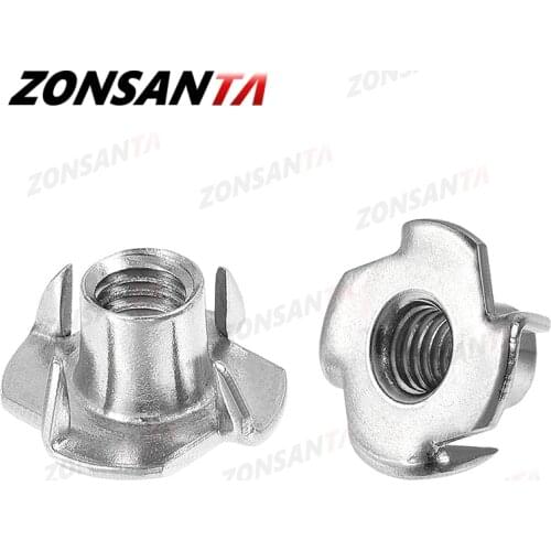 ZONNSANTA 30Pcs 4-Pronged Tee Nut M4 M5 M6 M8 M10 Four Claws Nut Speaker Nut T-nut Blind Pronged Insert Tee Nut Wood Furniture