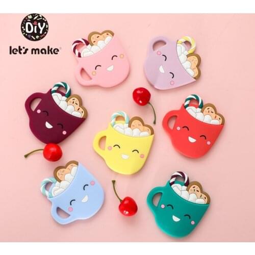 Lets Make 1pc Silicone Teethers Bpa Free DIY Pacifier Chain Teething Pendant Cartoon Smiley Coffee Cup Patented Baby Teether
