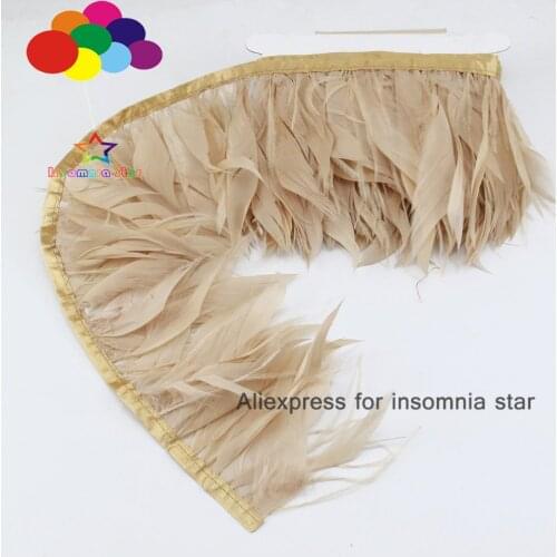 10Meter 8-12CM wide khaki Ostrich Feathers Goose Feather For Crafts Trims Skirt/Dress/Costume Feathers Ribbon Ratin Plumes Diy