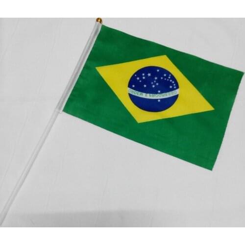 10pcs/pack Brazil Flag 21X14 cm Polyester hand waving flags Brasil FLAG Country Banner With Plastic Flagpoles