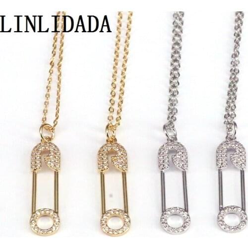 10Pcs High Quality Gold Silver Color Crystal Zirconia Pin / lock Pendant Necklace Charm Necklace Wedding Gift