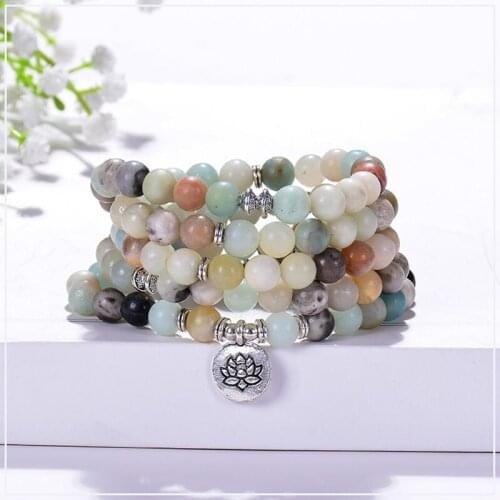 Energy healing 108 multi-colorful natural beads with Buddha charm pendant necklace beaded bracelet for woamn man jewelry