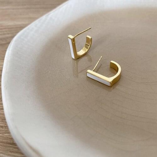 PERMIH Fashion Minimalist Stud Earrings Geometry Metal Gold Earrings For Women Dripping Oil Glossy Arc Earrings 2021 Trend
