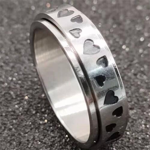 2021 retro silver metal love heart ring ladies stainless steel ring unique rotatable couple ring fashionable high-quality jewelr