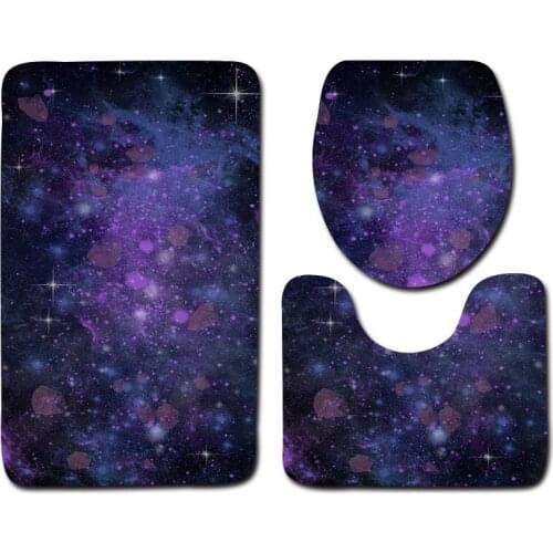 3pcs/set Starrysky Print Anti-slip Bathroom Floor Mat Home Decor Shower Velvet Toilet Cover Bath Door Carpet Mats and Rugs Set