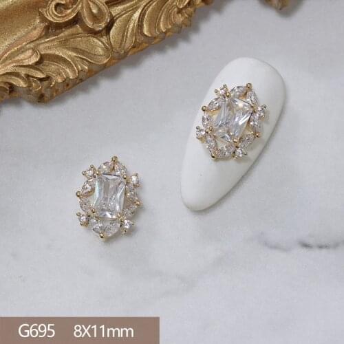 5pcs/lot Luxury 3D Rhombus Alloy Nail Art Zircon Crystal Metal Manicure DIY Nails Accesorios Supplies Decorations Charms G695