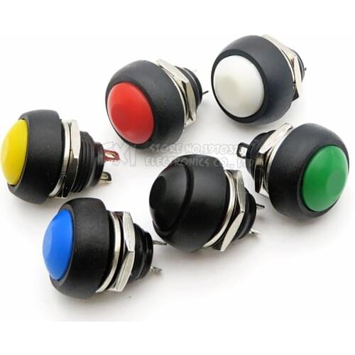 6PCS Mini 12mm Waterproof Momentary ON/OFF Push Button Round Switch PBS-33B KIT White Black Red Yellow Blue Green