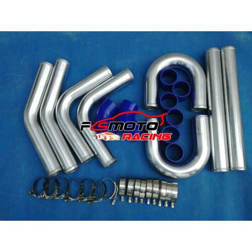 8PCS 2.5" 63mm BLUE & BLACK Hose Universal Aluminum Intercooler Turbo Piping Pipe & T-Coupler 64MM Tubo