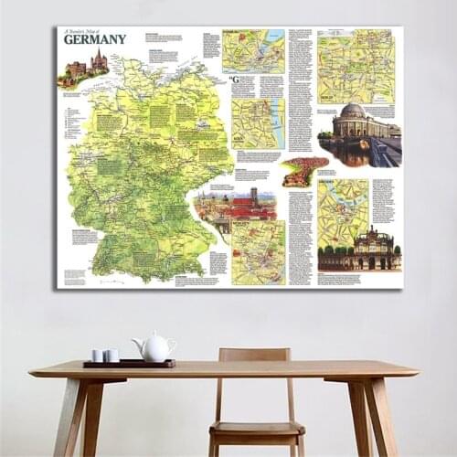 A1 Size Printed Germany Travel Map Roll Packaged Fine Canvas Wall Map For Home Decoration