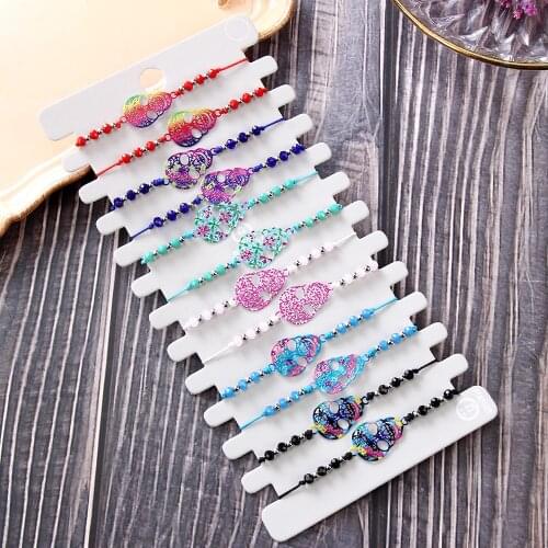 Bohemian 12pcs/lot Colorful Wax Rope Hollow Skull Beads Bracelet Woven Lace Adjustable Charm Anklets Women Girl Kids Jewelry