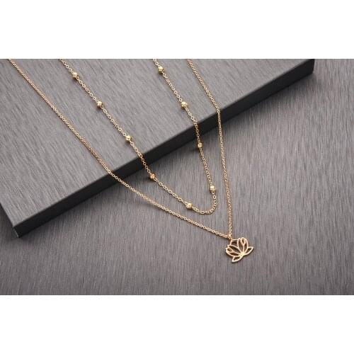 Chandler Sweet Simple Double Layer Lotus Necklace Charming Womens Choker Chain Pendant Female Fashion yago Flower Chic Jewelry