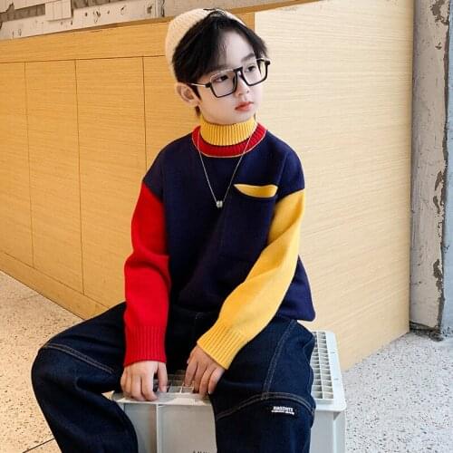 Childrens Sweater Winter New Cotton Clothing Sweater Teen Boys Sweater Children Fall Turtleneck Knit Sweater 5 6 8 10 12 14 15Y