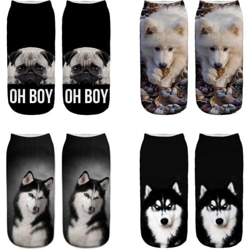 Dreamlikelin 1 Pair 3D Kawaii Dogs Husky French Bulldog Funny Animal Unisex Ankle Sock