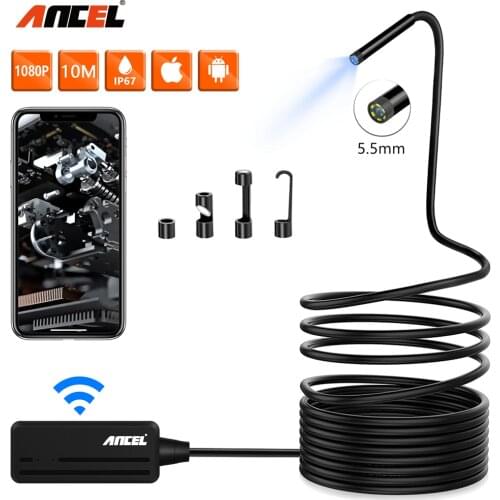 ANCEL WIiFi Endoscope HD Inspection Camera Waterproof Borescope 1080P 6500K 5.5mm Scanner Android IOS PC HD Endoscope Meter