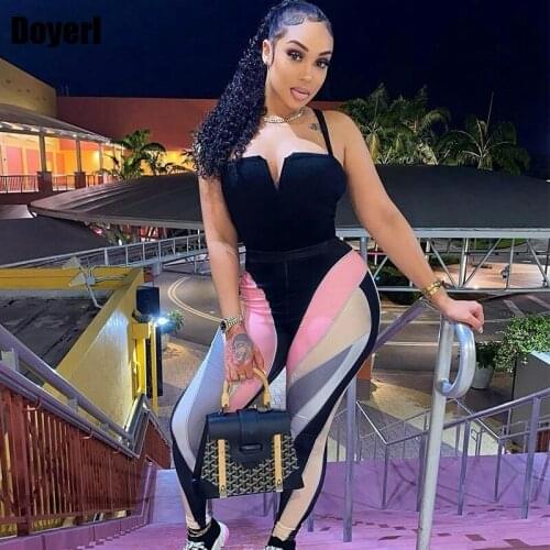 Print Skinny Jumpsuit Sports Overalls for Women Bodycon Romper Long Pants One Piece for Women Club Sexy Outfit Combinaison Femme