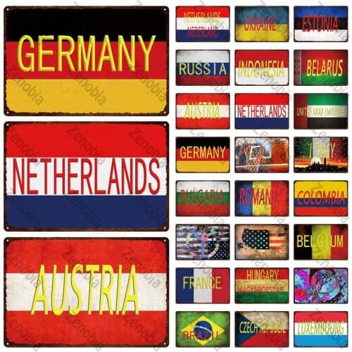 20X30Cm National Germany Netherlands Austria Russia Metal Sign Tin Sign City Travel Souvenir Wall Sticker Pub Home Decoration