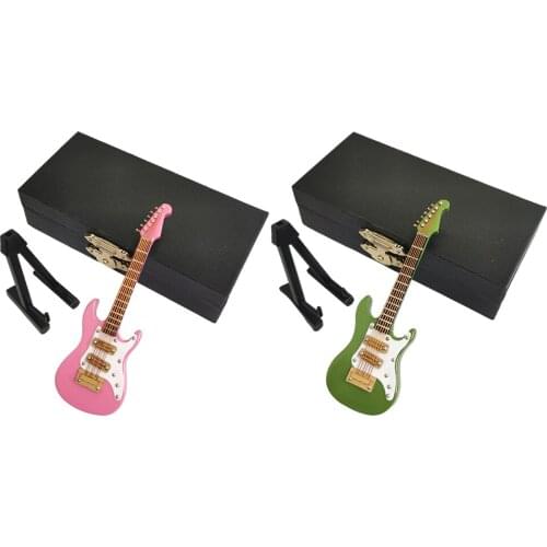 Mini Wood Electric Guitar Miniature Model Ornaments Musical Instruments with Bracket and Box Birthday Gifts