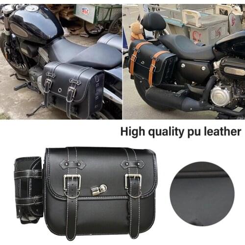 Motorcycle Saddlebags Side Tool Bag PU Leather Luggage SaddleBag Pouch Black Universal Universal PU Leather Saddlebags parts