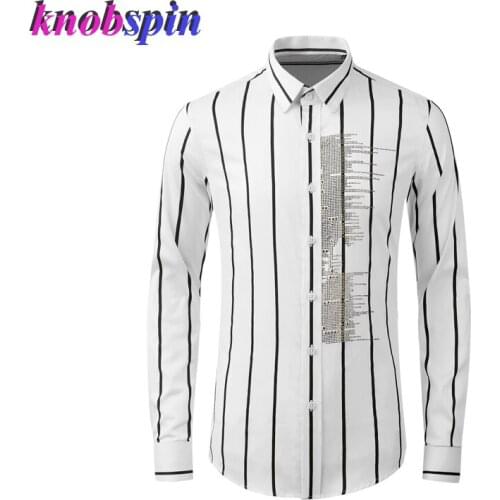 100% Pure Cotton Shirt men Brand quality Long sleeve Slim Casual Business male dress Shirts Beading Striped Chemise homme 38-48