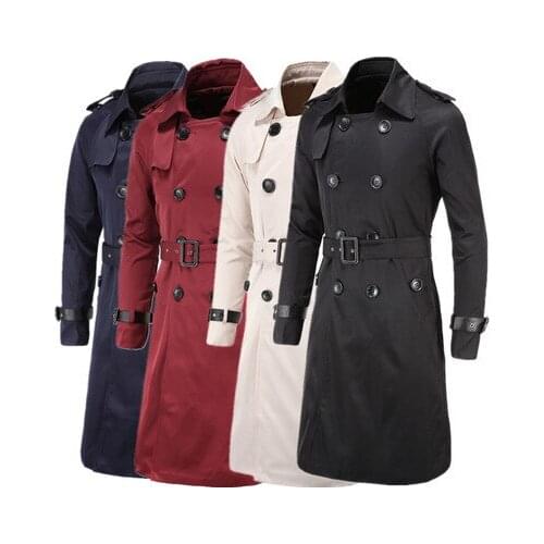Slim New Mens Double Breasted Long Trench Jacket 2020 European and American Hot Fashion Solid Color Jacket Slim All-Match