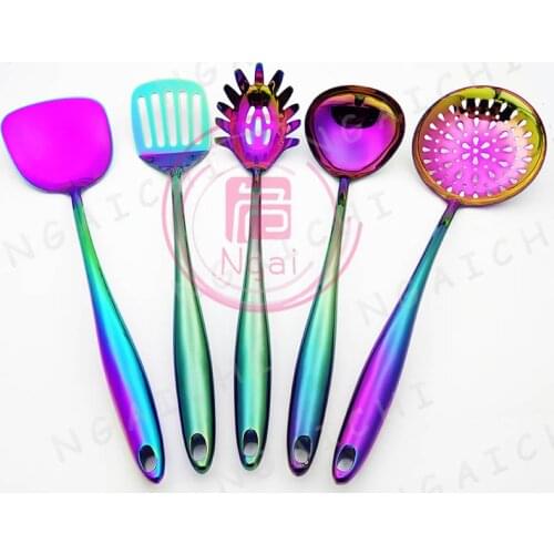 Spoon Set Slotted Spoon Rainbow Spatula Colander Stainless Steel Cooking Tools Electroplate Dinner Draining Kitchenware 1pcs/set