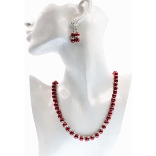 New Fashion Glass Shell Pearl Necklace Earrings Jewelry Set for Women Party Rhinestone Spacers Wedding Gift Accessories 18" B118